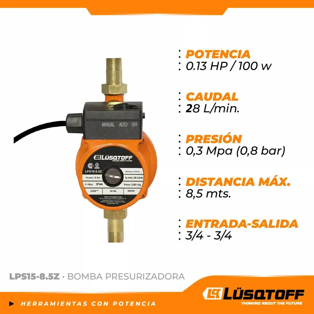 Bomba Elevador Presión Presurizadora 8.5m Lusqtoff Automátic - Imagen 4