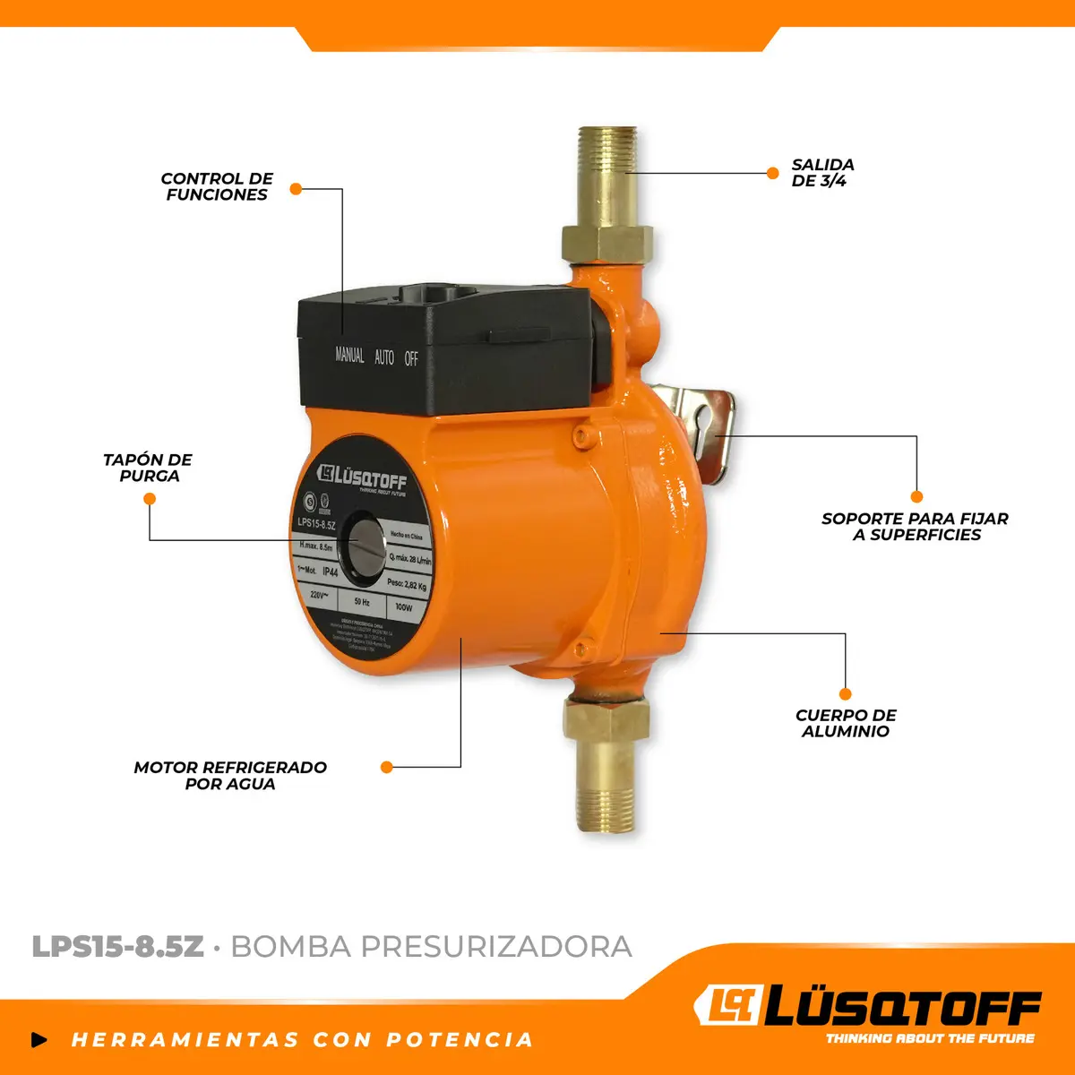 Bomba Elevador Presión Presurizadora 8.5m Lusqtoff Automátic - Imagen 6