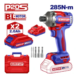 Atornillador De Impacto 20v Bl + 2 Baterias Y Cargador Emtop