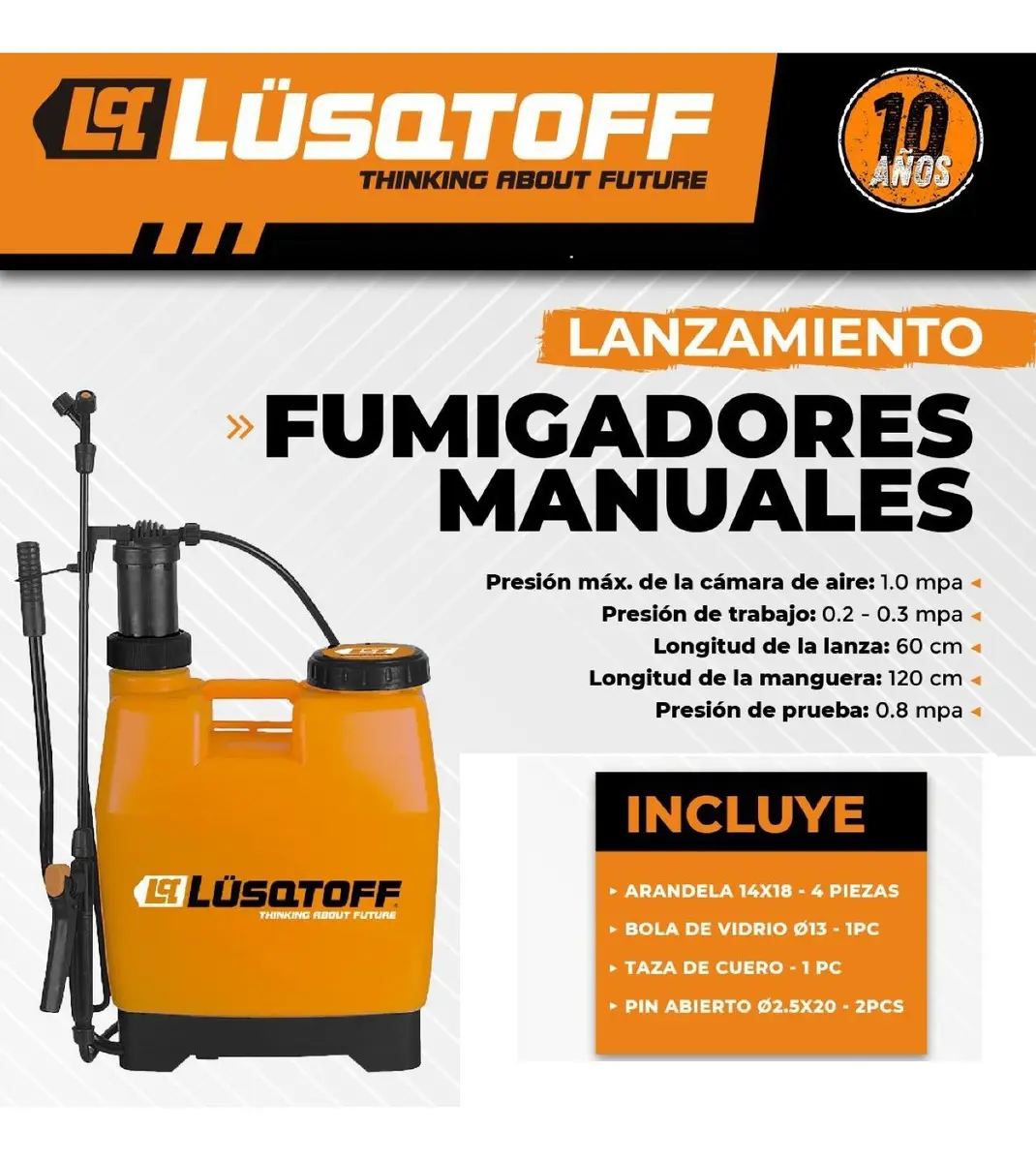 Pulverizador Fumigador Manual Mochila 16 Litros Lusqtoff Color Naranja - Imagen 2