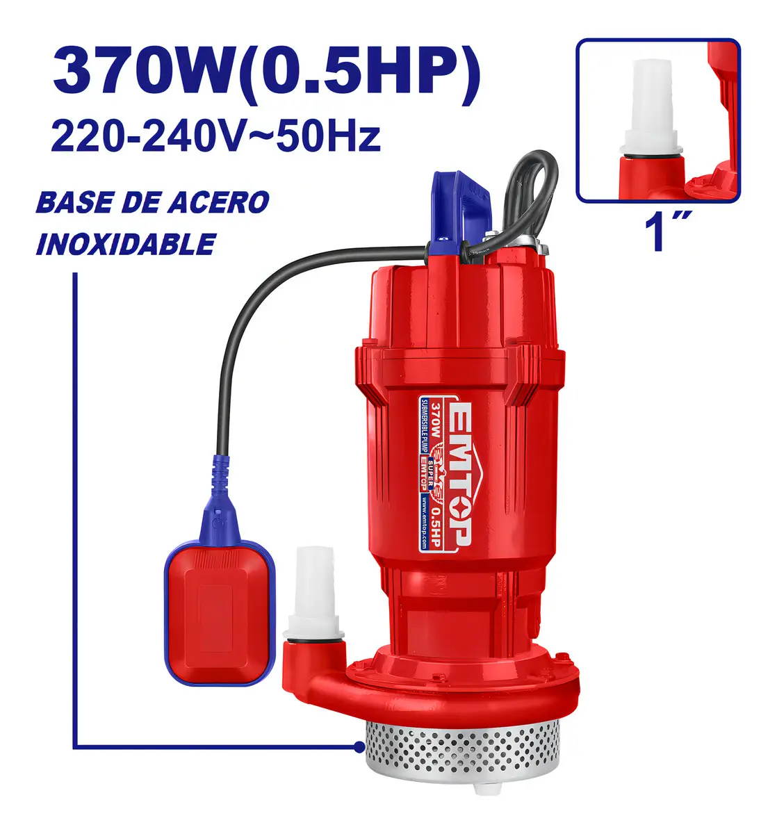 Bomba Desagote Sumergible Emtop Ewpps03701 370W 100L/min 17m - Imagen 2